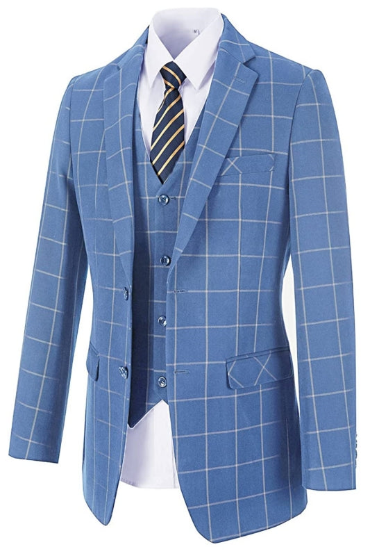 Light Blue Three-Piece Notched Lapel Business Suit for Men