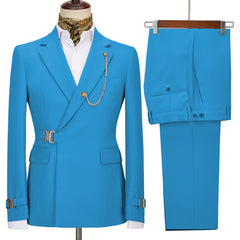 Fancy Blue Notched Lapel Prom Suit for Men