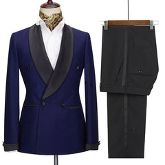 Navy Blue Wedding Suit with Black Shawl Lapel - Newest