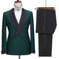 New Arrival Deep Green Wedding Suit with Black Shawl Lapel