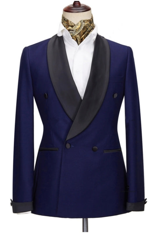 Navy Blue Wedding Suit with Black Shawl Lapel - Newest