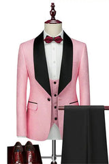 Pink Shawl Lapel 3-Piece Slim Wedding Suit