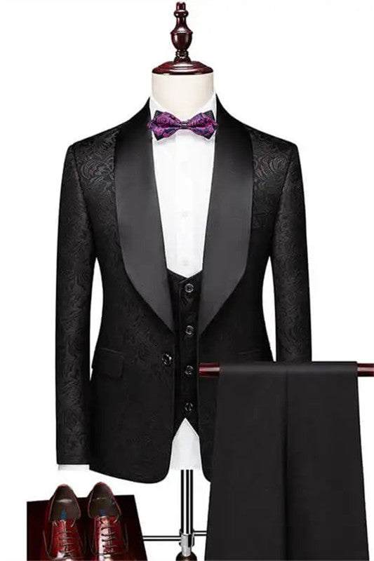 Formal Black Shawl Lapel 3-Piece Wedding Suit