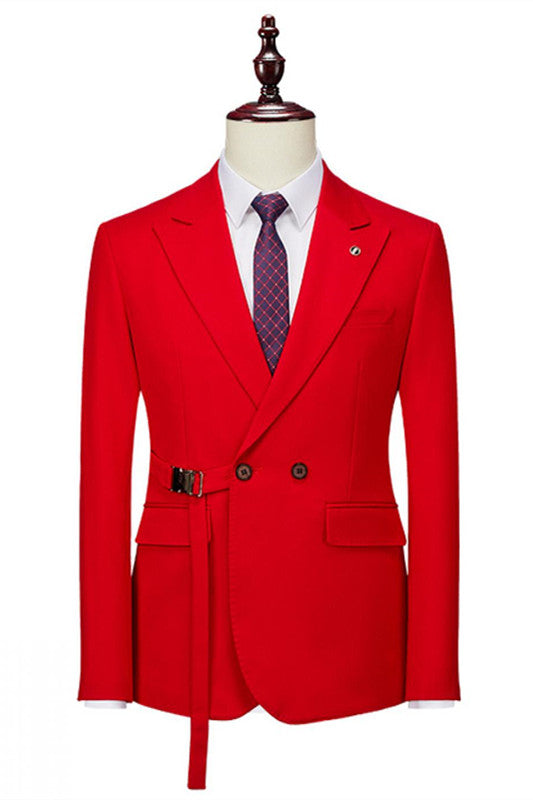 Red Double-Breasted Peaked Lapel Prom Suit for Men