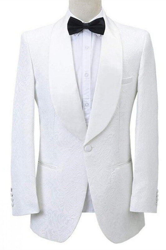 White Jacquard Shawl Lapel Wedding Suit for Men