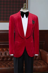 Red Velvet Shawl Lapel Wedding Suit for Men