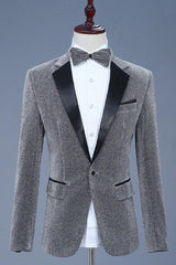 Gray Sequined Notched Lapel Prom Suit for Men