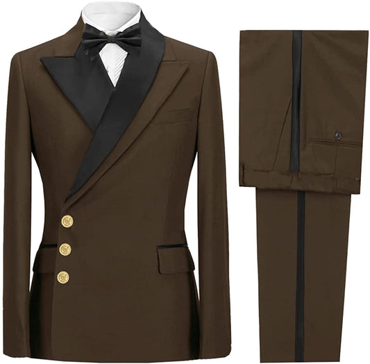 Deep Brown Close-Fitting Peaked Lapel Prom Suit for Men