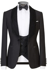 Black Shawl Lapel Three-Piece Wedding Suit for Men