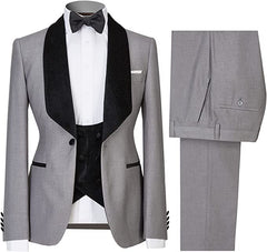 Gray Three-Piece Shawl Lapel Wedding Suit for Men