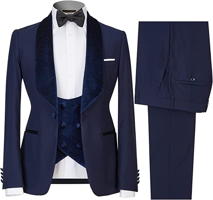 Navy Blue Close-Fitting Three-Piece Wedding Suit for Men