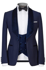 Navy Blue Close-Fitting Three-Piece Wedding Suit for Men