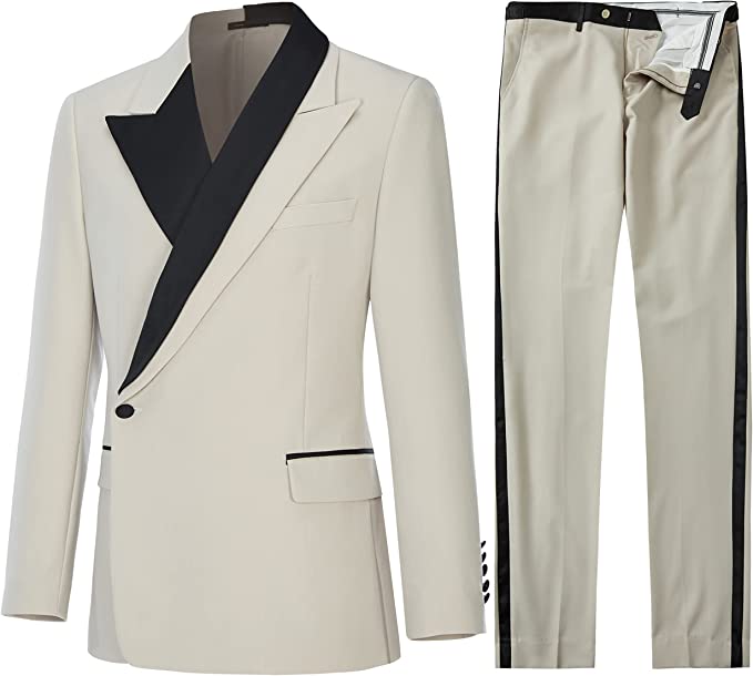 Beige Peaked Lapel Prom Suit for Men