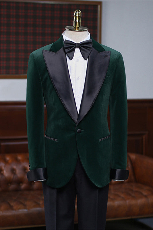 Deep Green Velvet Peaked Lapel Prom Suit for Men