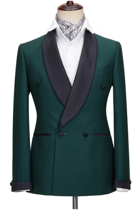 New Arrival Deep Green Wedding Suit with Black Shawl Lapel