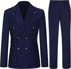 Navy Blue Double-Breasted Peaked Lapel Business Suit - New Arrival