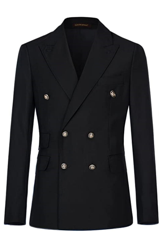 Black Double-Breasted Peaked Lapel Business Suit