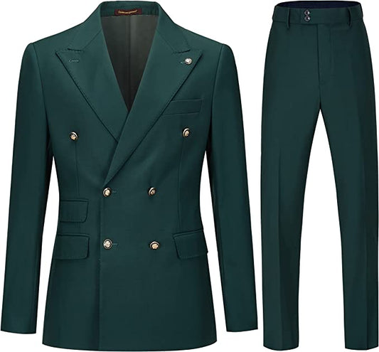 Deep Green Double-Breasted Slim Fit Prom Suit for Men