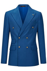 Blue Double-Breasted Peaked Lapel Prom Suit