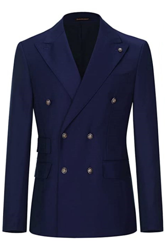 Navy Blue Double-Breasted Peaked Lapel Business Suit - New Arrival