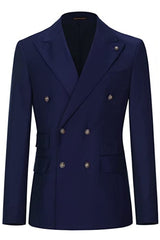 Navy Blue Double-Breasted Peaked Lapel Business Suit - New Arrival