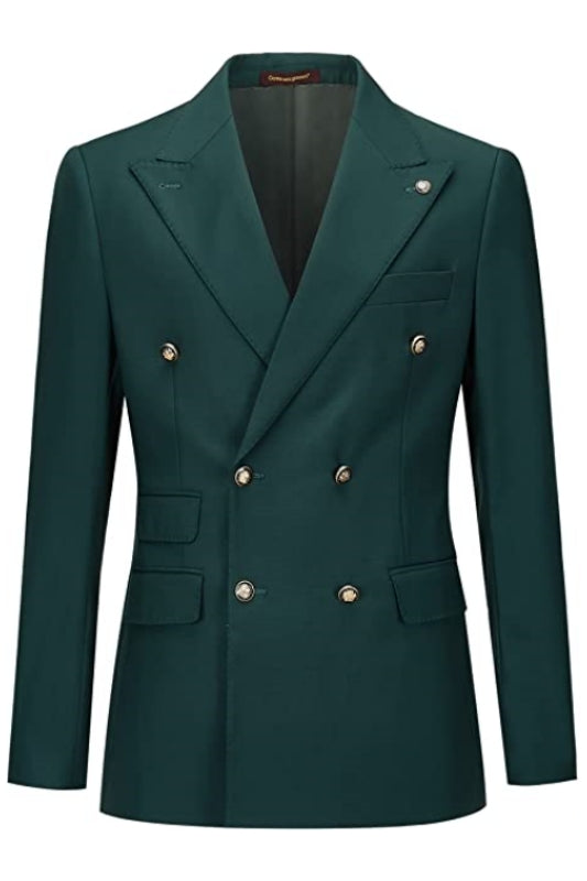 Deep Green Double-Breasted Slim Fit Prom Suit for Men