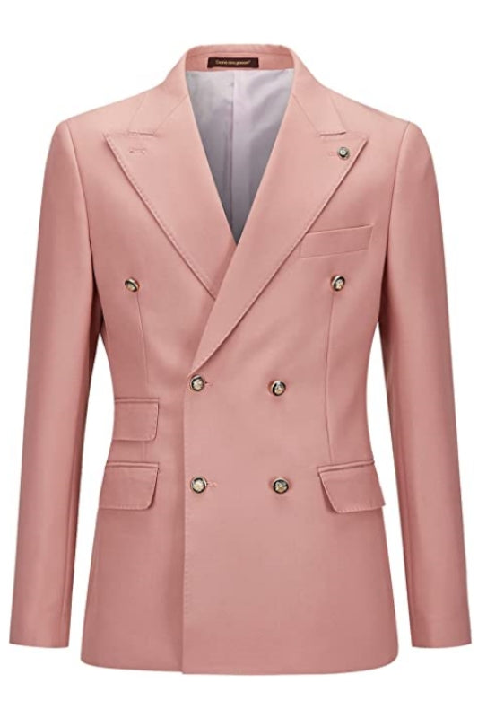 Pink Double-Breasted Peaked Lapel Prom Suit for Men