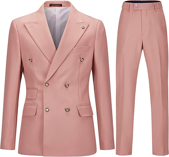 Pink Double-Breasted Peaked Lapel Prom Suit for Men