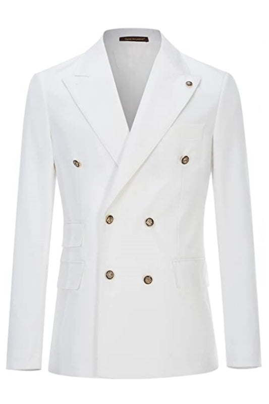 White Double-Breasted Peaked Lapel Prom Suit