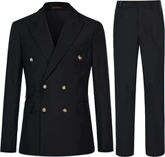 Black Double-Breasted Peaked Lapel Business Suit