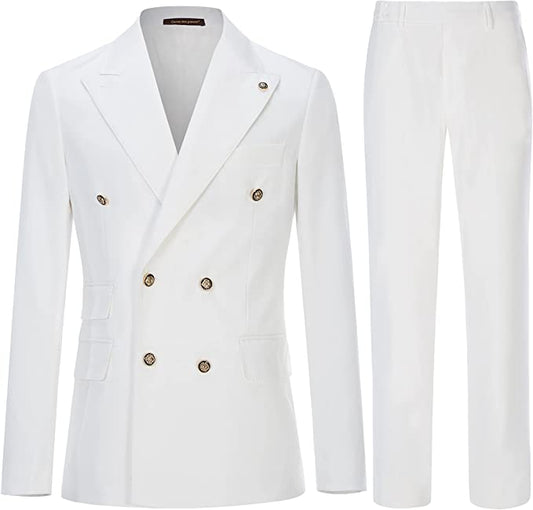 White Double-Breasted Peaked Lapel Prom Suit