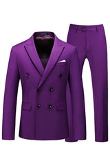 Purple Double-Breasted Peaked Lapel Prom Suit