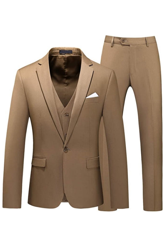 Khaki Three-Piece Notched Lapel Prom Suit