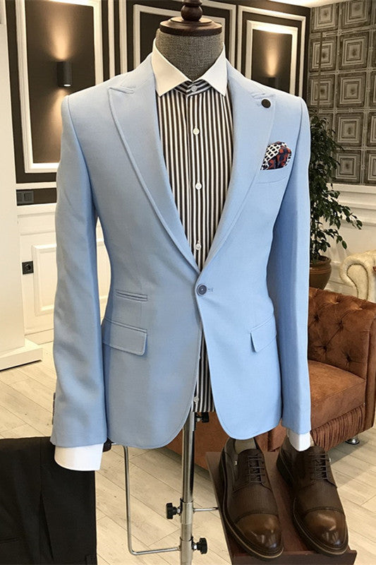 Light Blue Peaked Lapel Prom Suit