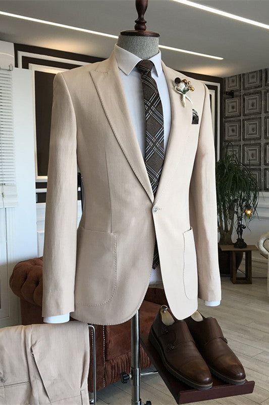 Chic Light Champagne Peaked Lapel Men's Prom Suit