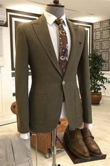 Khaki Peaked Lapel Business Suit