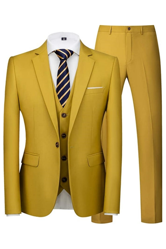 Fashion Mustard Notched Lapel 3-Piece Men's Prom Suit