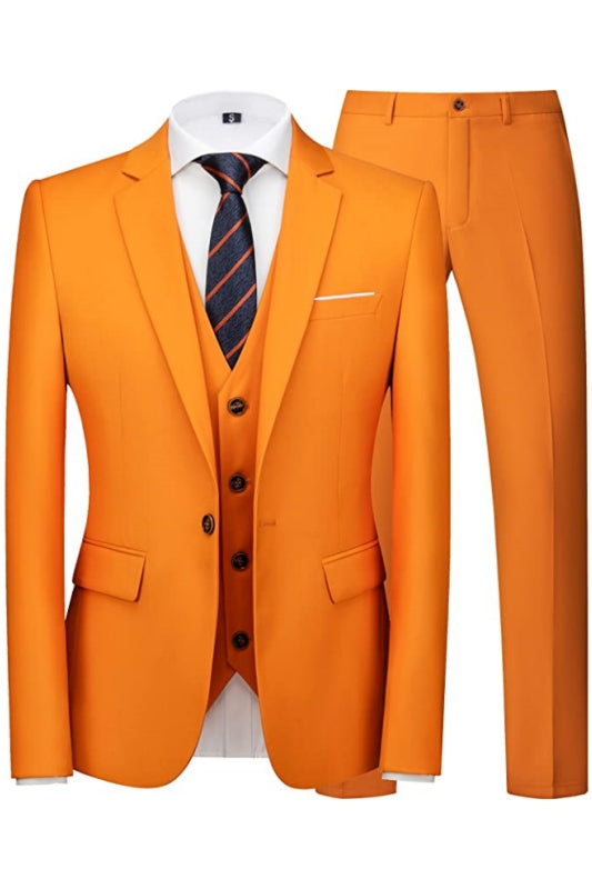 Orange Three-Piece Notched Lapel Prom Suit