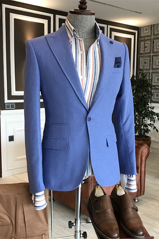 Blue Peaked Lapel Prom Suit