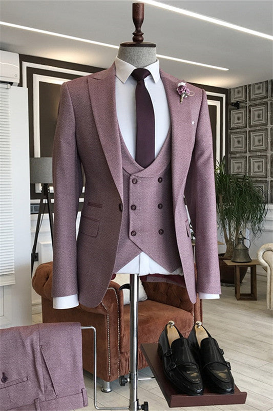 Plum Three-Piece Peaked Lapel Prom Suit