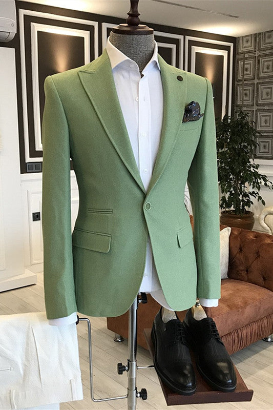 Stylish Green Peaked Lapel Men's Prom Suit