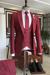 Bespoke Burgundy Peaked Lapel 3-Piece Prom Suit