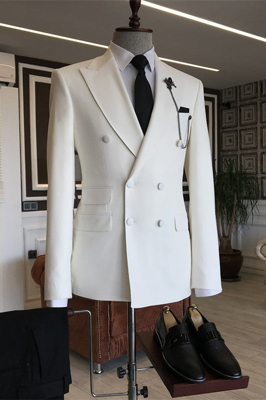 White Two-Piece Peaked Lapel Prom Suit