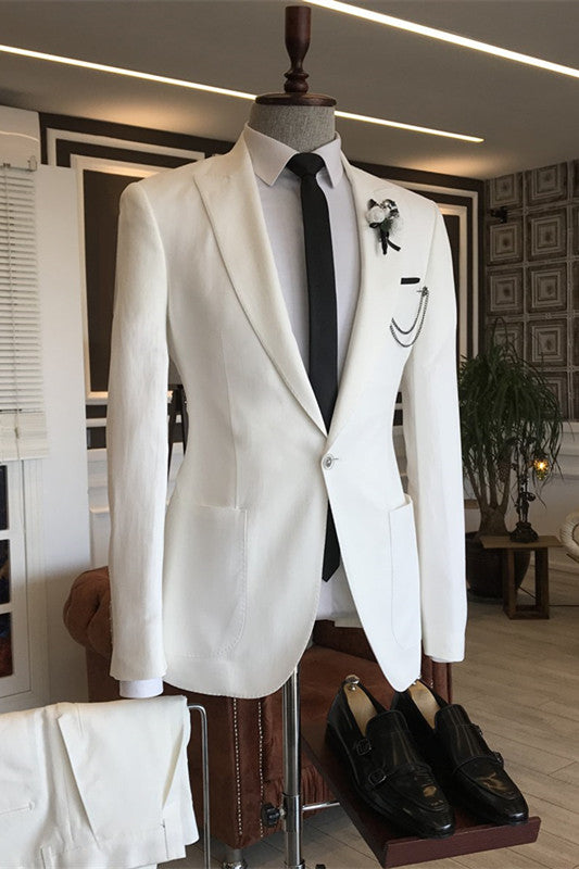 Simple White Peaked Lapel Men's Prom Suit