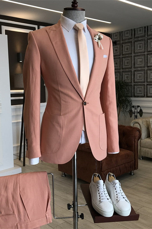 Chic Salmon Pink Peaked Lapel Men's Prom Suit