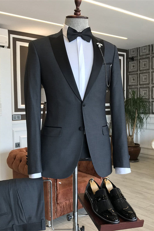 Deep Gray Two-Piece Peaked Lapel Business Suit