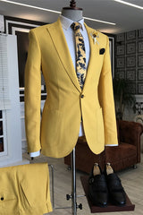 Yellow Peaked Lapel Prom Suit