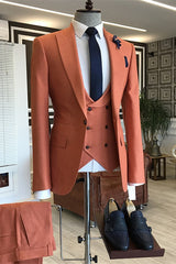 Orange Three-Piece Peaked Lapel Prom Suit