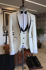 White Three-Piece Peaked Lapel Prom Suit