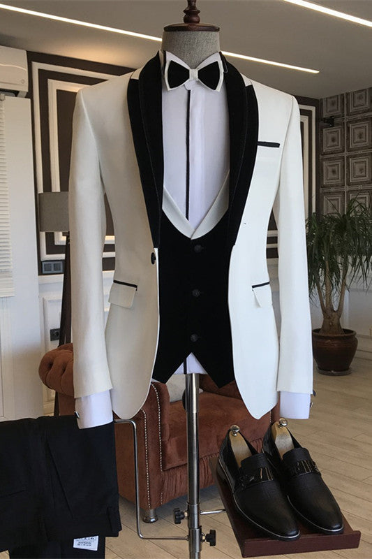 White Shawl Lapel 3-Piece Bespoke Wedding Suit